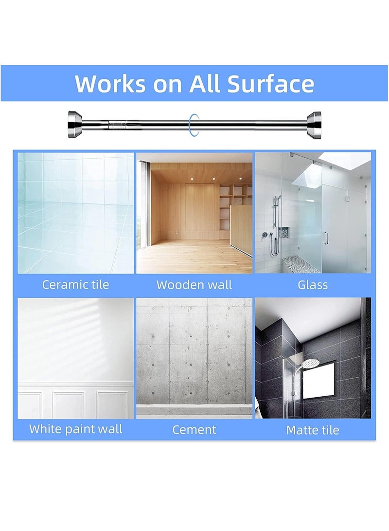 Shower Curtain Rod Adjustable Tension Spring Shower Curtain Rod Telescopic Curtain Rod Stainless Steel Retractable Clothes Rod Retractable Rod No Drilling Required (48-89.4 Inches) - Image 5